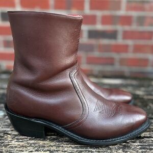 Leather Classics Western Style Brown Leather 8.5 Ankle Boots w/ Side Zipper M1